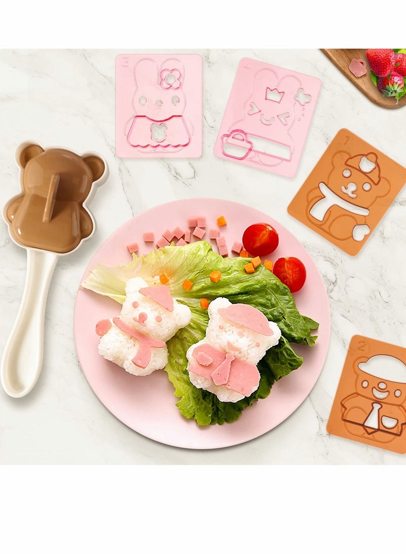 Rice Ball Mold, Cute Rabbit Bear Pattern Making Tool for Kids, Cartoon Kitchen Party Sushi Mold DIY Lunch Bento 6 Pcs - Image 3