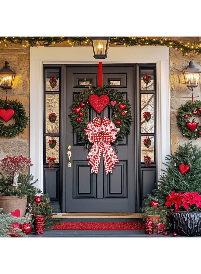 Montekin Large Valentines Day Bows for Wreath 20x11 Inch, 2 Pack Pre-Tied Heart Wired Burlap Ribbon Bow, Big Tree Topper Bow for Front Door Indoor Outdoor Decoration (Red) - Image 4
