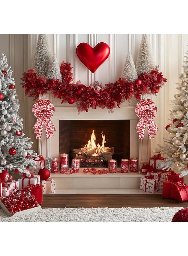 Montekin Large Valentines Day Bows for Wreath 20x11 Inch, 2 Pack Pre-Tied Heart Wired Burlap Ribbon Bow, Big Tree Topper Bow for Front Door Indoor Outdoor Decoration (Red) - Image 5