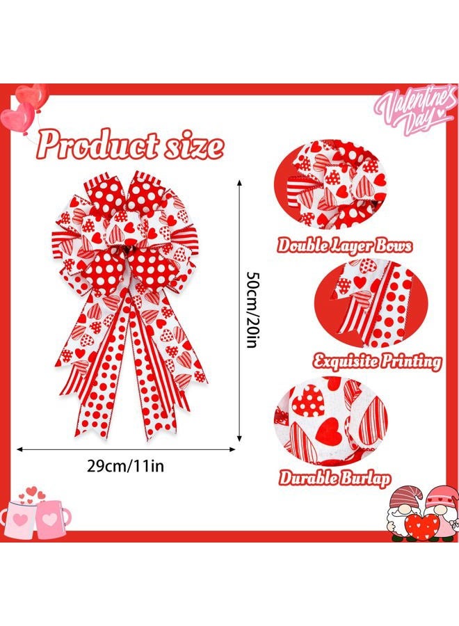 Montekin Large Valentines Day Bows for Wreath 20x11 Inch, 2 Pack Pre-Tied Heart Wired Burlap Ribbon Bow, Big Tree Topper Bow for Front Door Indoor Outdoor Decoration (Red) - Image 2