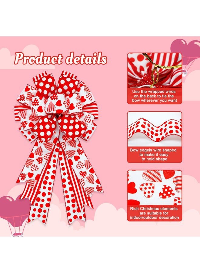 Montekin Large Valentines Day Bows for Wreath 20x11 Inch, 2 Pack Pre-Tied Heart Wired Burlap Ribbon Bow, Big Tree Topper Bow for Front Door Indoor Outdoor Decoration (Red) - Image 1