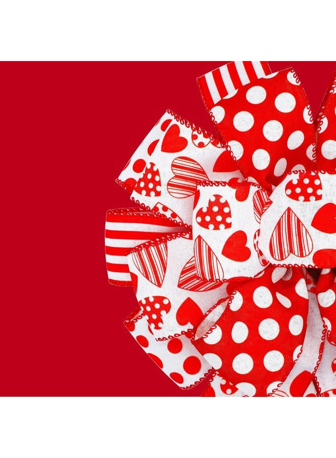 Montekin Large Valentines Day Bows for Wreath 20x11 Inch, 2 Pack Pre-Tied Heart Wired Burlap Ribbon Bow, Big Tree Topper Bow for Front Door Indoor Outdoor Decoration (Red) - Image 3