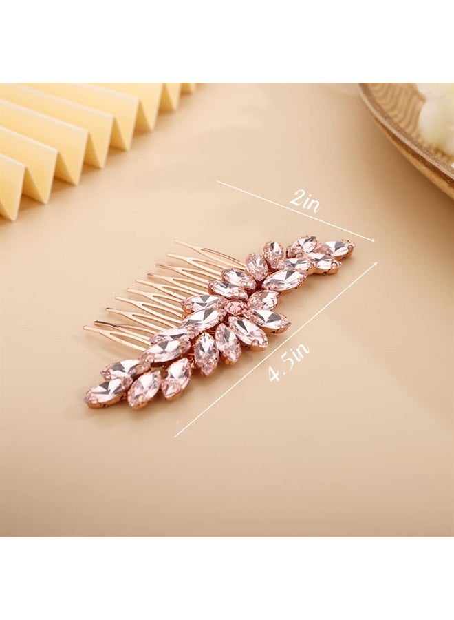 Chargances Crystal Bride Wedding Hair Comb Pink Rhinestone Headpiece Fashion Handmade Hair Accessories for Bridal Wedding Prom Flower Girl (Pink) - Image 3