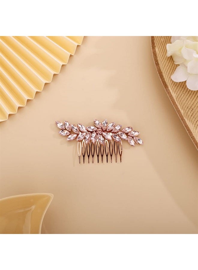 Chargances Crystal Bride Wedding Hair Comb Pink Rhinestone Headpiece Fashion Handmade Hair Accessories for Bridal Wedding Prom Flower Girl (Pink) - Image 2