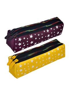 Kuber Industries Kuber Industries Pencil Pouch | Rexine Stationary Pouch |Pencil Utility Pouch | School Pencil Case for Kids| Pen-Pencil Box for Kids | 2 Zipper Pencil Organizer | Star Pencil Pouch | Pack of 2 | Multi  - Image 1