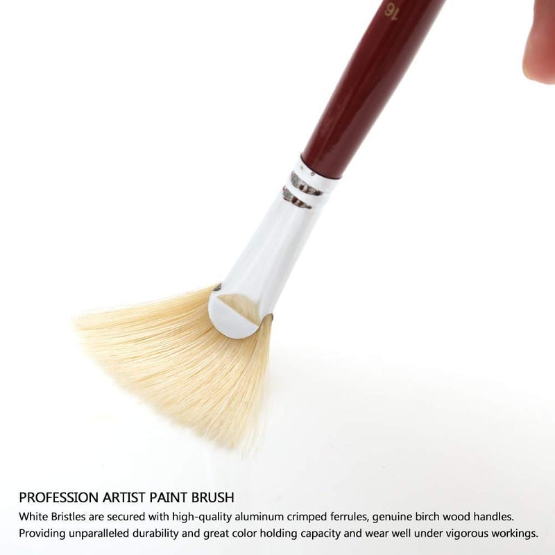 Chrome Long Handle White Bristles Fan Paint Brushes, Profession Artist Oil Acrylic Painting Brush Set (Set of 9, Red Wine) - Image 5