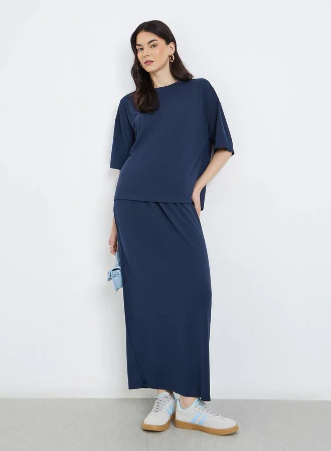 Take Two Take Two Women Dark Blue Boxy T-Shirt and Skirt Co-Ords