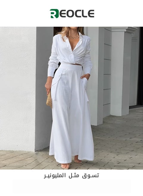 Spring and Autumn Women's Casual Two-piece Solid Color Temperament Commuting Loose Pocket Fashion Casual Suit Slim Waist