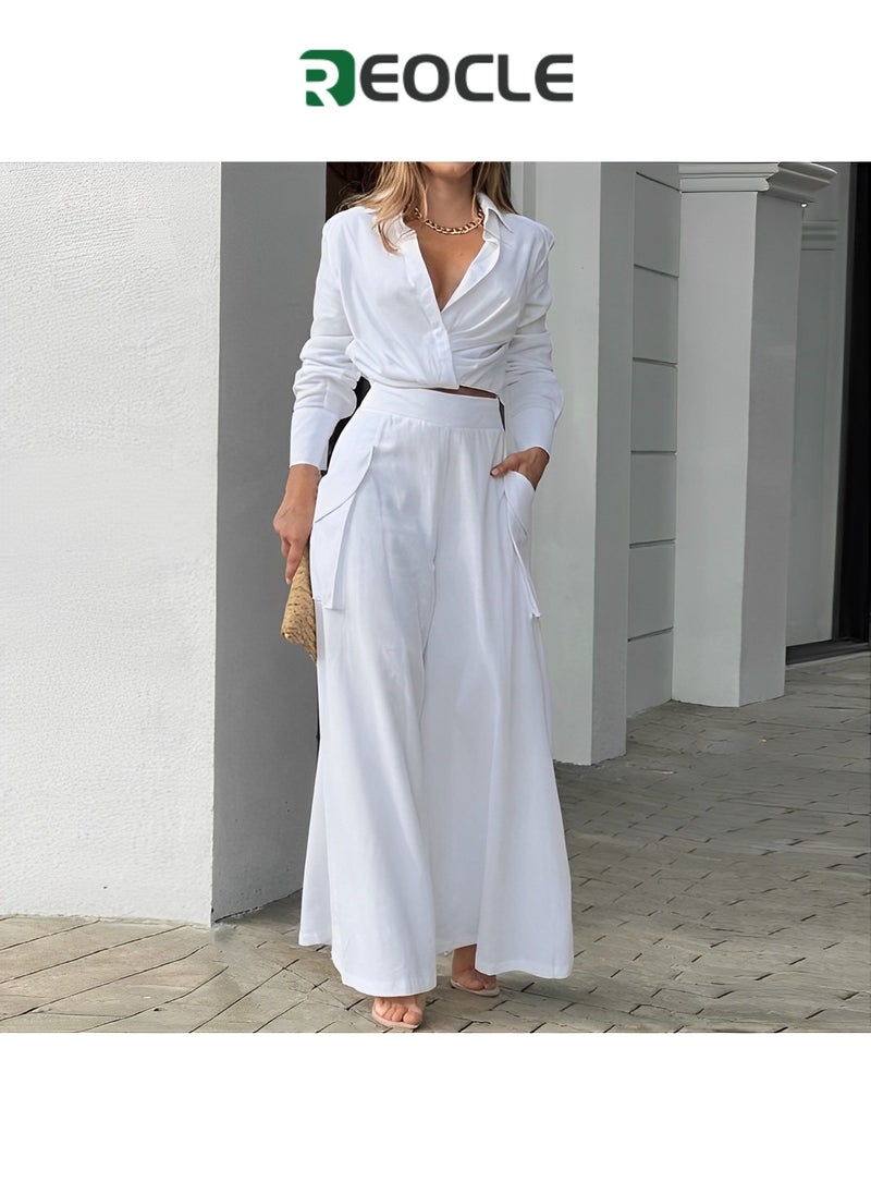REOCLE - Spring and Autumn Women's Casual Two-piece Solid Color Temperament Commuting Loose Pocket Fashion Casual Suit Slim Waist - Image 1