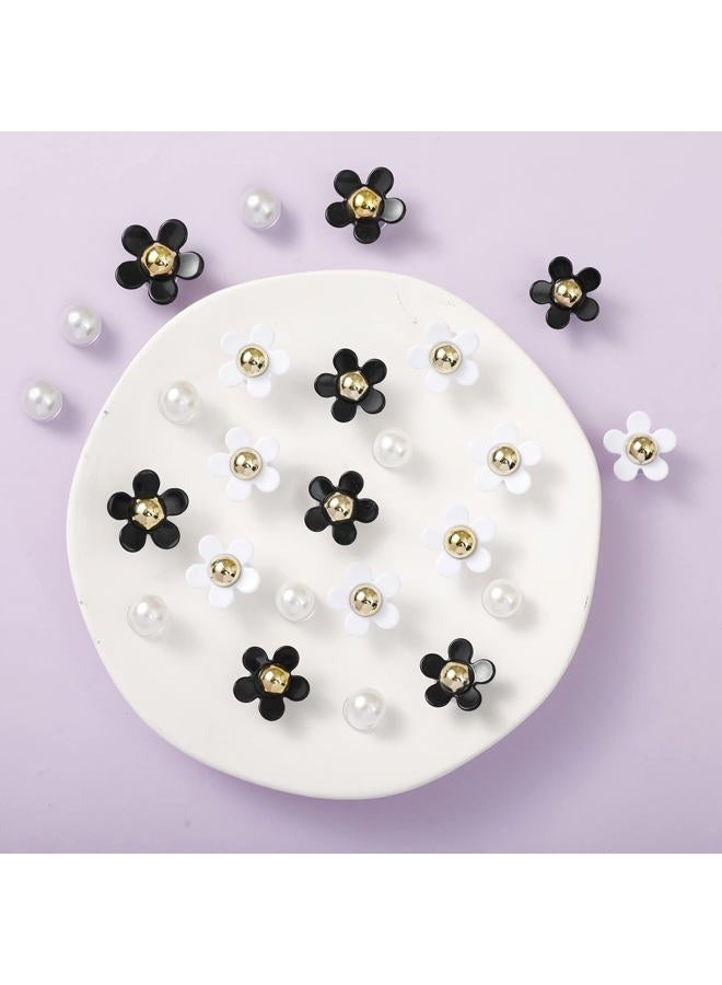 NEVEGE Shoe Charms 25PC Flower Charms with Pearl Shoe Decoration Charms White Black Flower Shoe Charms Cute Resin Charms Bling Shoe Charms for Girls - Image 2