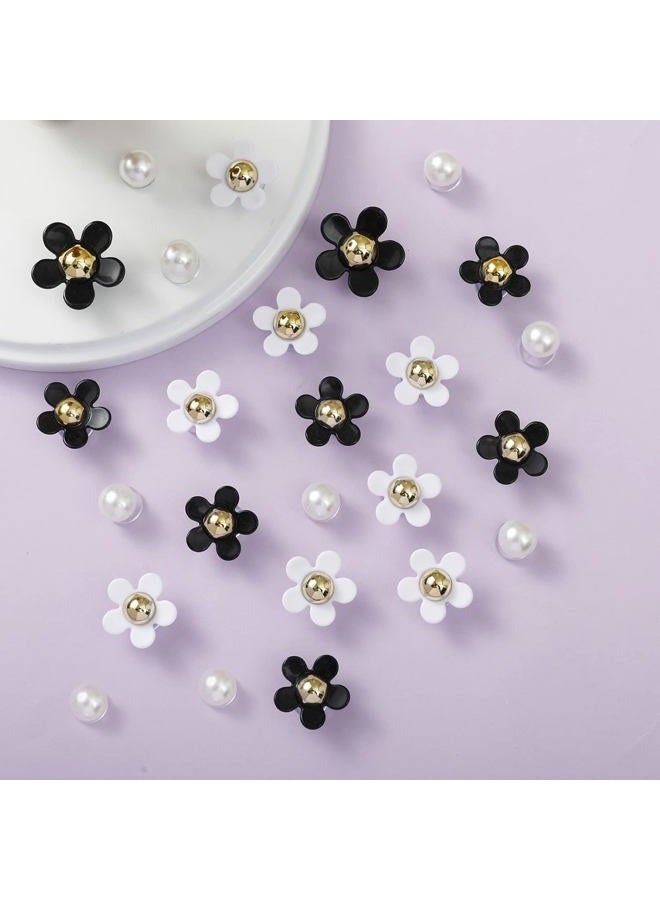 NEVEGE Shoe Charms 25PC Flower Charms with Pearl Shoe Decoration Charms White Black Flower Shoe Charms Cute Resin Charms Bling Shoe Charms for Girls - Image 3