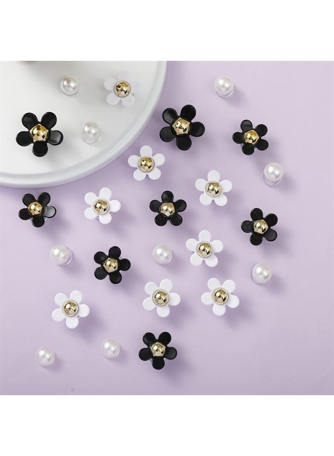 NEVEGE Shoe Charms 25PC Flower Charms with Pearl Shoe Decoration Charms White Black Flower Shoe Charms Cute Resin Charms Bling Shoe Charms for Girls - Image 4
