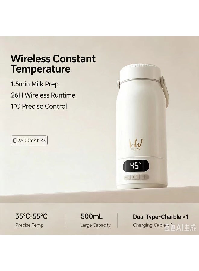 Wireless Portable Heated Water Bottle 500ml, Cordless Travel Mug with Temperature Control, 316L Stainless Steel - Image 4