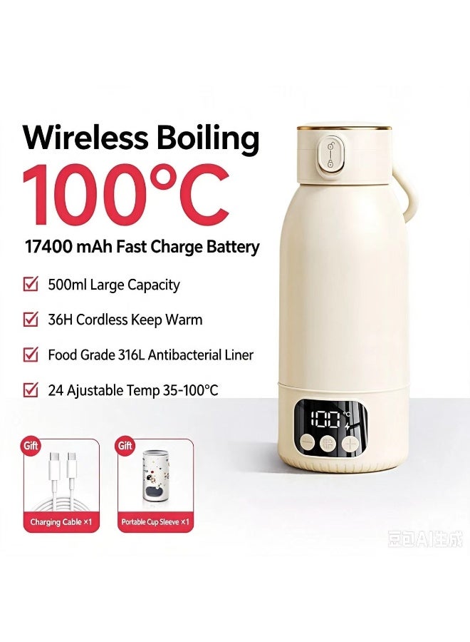 Wireless Portable Heated Water Bottle 500ml, Cordless Travel Mug with Temperature Control, 316L Stainless Steel - Image 2