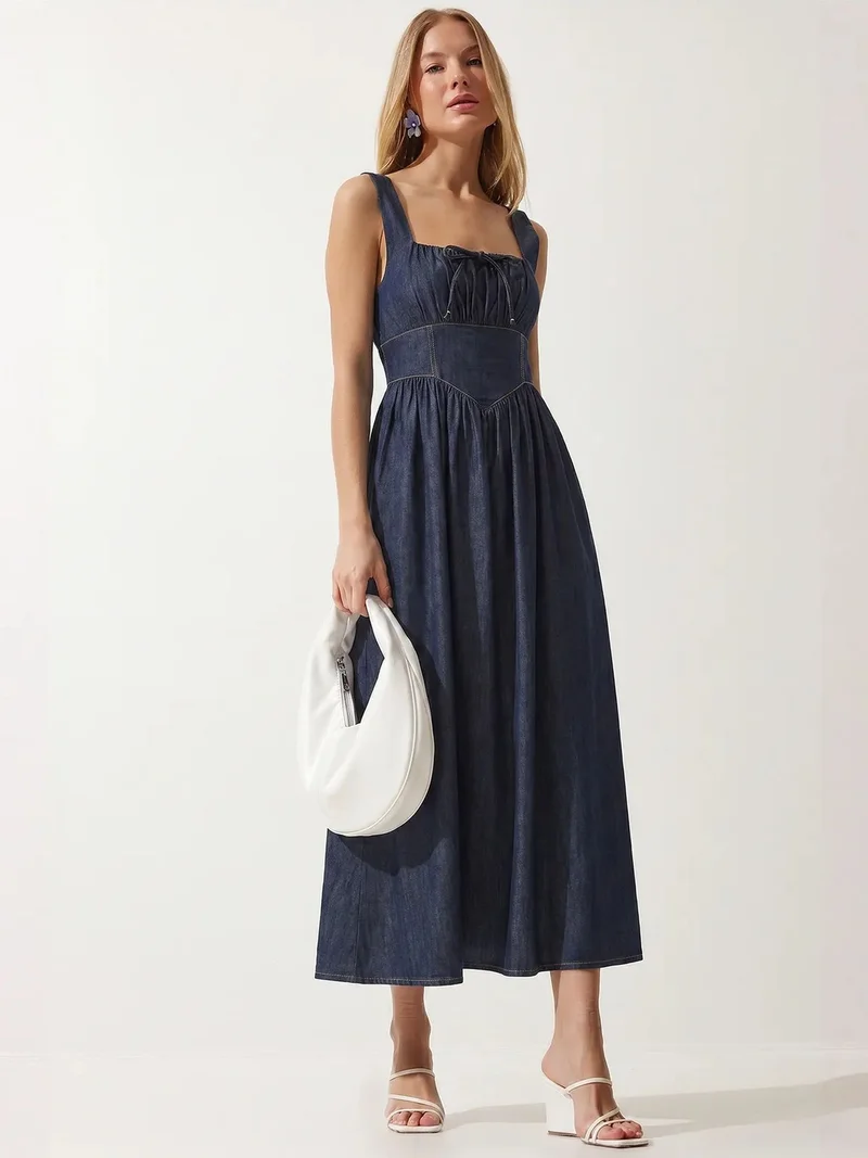السعادة في إسطنبول ISTANBUL Sleeveless Cotton Denim Midi Dress