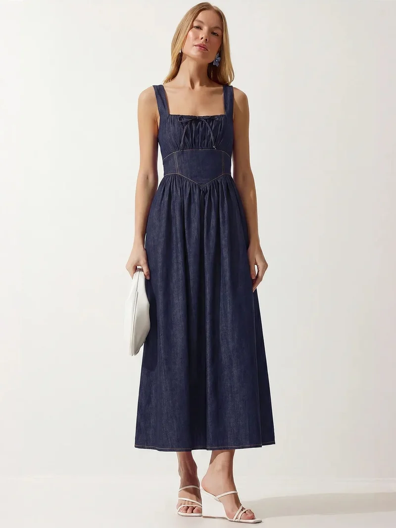 السعادة في إسطنبول ISTANBUL Sleeveless Cotton Denim Midi Dress