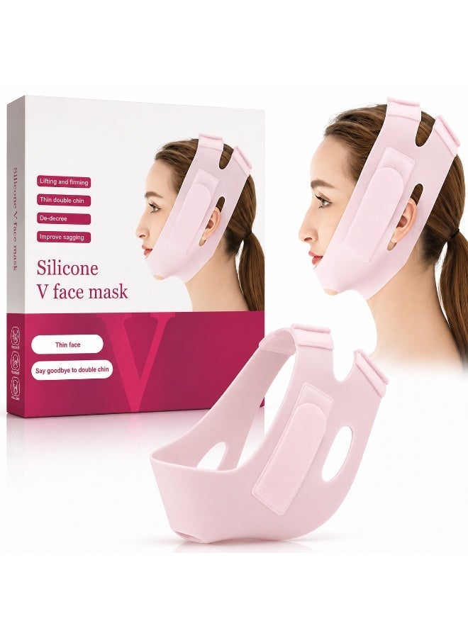V Face Slimming Mask, Silicone Face Lift Strap for Jawline Shaping & Double Chin Appearance, Reusable Chin Lift Mask for Men & Women - Image 1