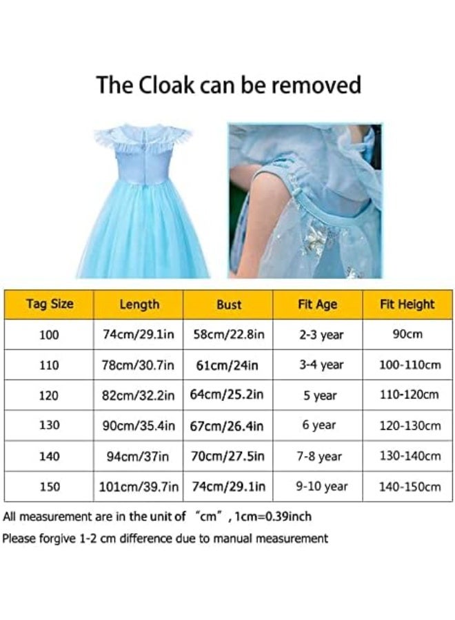 ميكسد زي ملكة الثلج، فستان الفتيات الحزب كوسبلاي فتاة الملابس ملكة الثلج عيد ميلاد الأميرة فستان الأطفال زي الزرقاء مع مجموعة الملحقات，140CM - Image 2