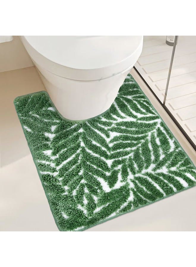 Homantic Dark Green U Shaped Toilet Mat for Bathroom Floor 24x20 Non Slip Washable Water Absorbent Cute Bathroom Decor Leaf Contour Bath Mat - Image 1