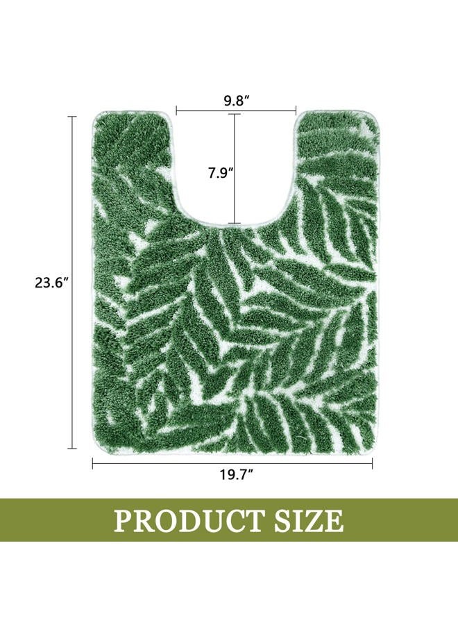 Homantic Dark Green U Shaped Toilet Mat for Bathroom Floor 24x20 Non Slip Washable Water Absorbent Cute Bathroom Decor Leaf Contour Bath Mat - Image 2