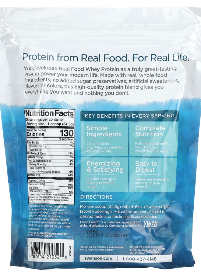 SWANSON Real Food Whey Protein Chocolate Ice Cream 2.1 lb (966 g) - Image 2