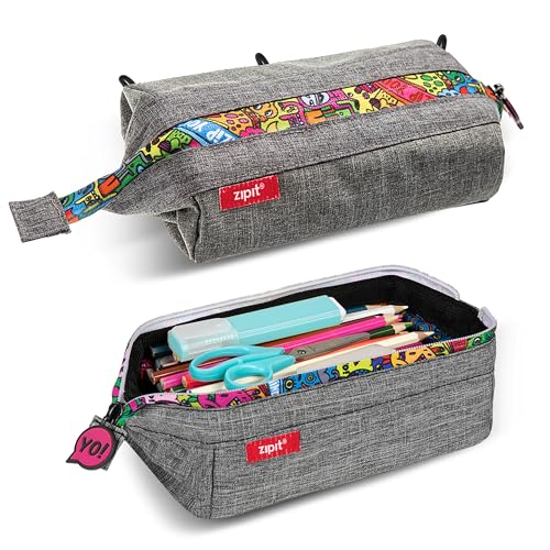 ZIPIT Lenny Pencil Case, Large Capacity Zipper Pouch for School, Stationery Bag for Teen Girls Boys and Adults, Grey - Image 1