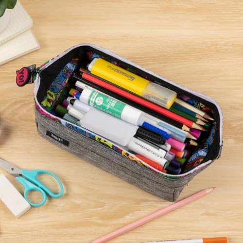 ZIPIT Lenny Pencil Case, Large Capacity Zipper Pouch for School, Stationery Bag for Teen Girls Boys and Adults, Grey - Image 5