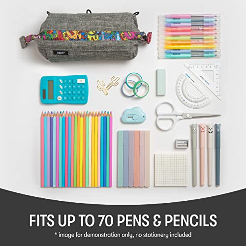 ZIPIT Lenny Pencil Case, Large Capacity Zipper Pouch for School, Stationery Bag for Teen Girls Boys and Adults, Grey - Image 4