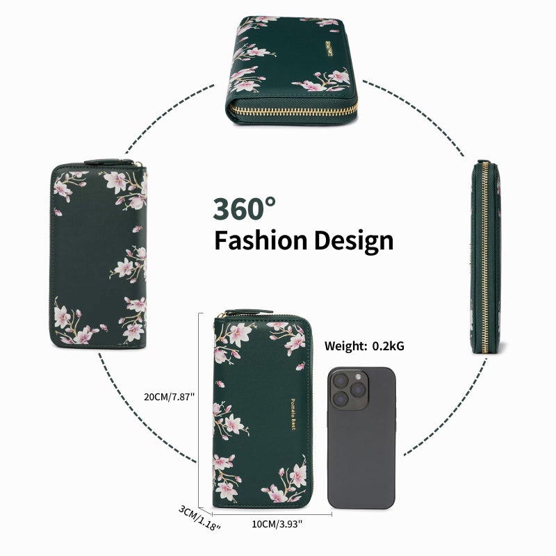 Pomelo Best Womens Wallet RFID Blocking Leather Multi Credit Card Large Capacity Wristlet Zip Around Long Wallets for Lady Dark Green - Image 4