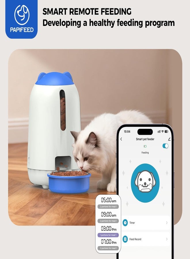 PAPIFEED Automatic Cat Feeder with App, 2.4G WiFi Cat Food Dispenser, 3L Timed Cat Feeders for Dry Food, 10 Meals/Day, 6 Portions/Meal, Dual Power Supply Smart Pet Feeder for Cat, Blue - Image 3