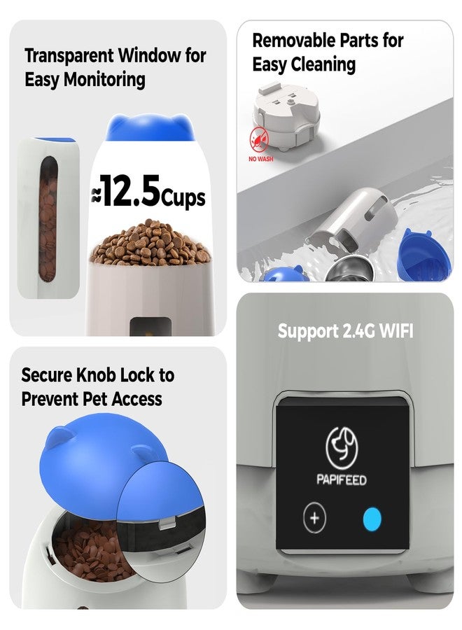 PAPIFEED Automatic Cat Feeder with App, 2.4G WiFi Cat Food Dispenser, 3L Timed Cat Feeders for Dry Food, 10 Meals/Day, 6 Portions/Meal, Dual Power Supply Smart Pet Feeder for Cat, Blue - Image 4