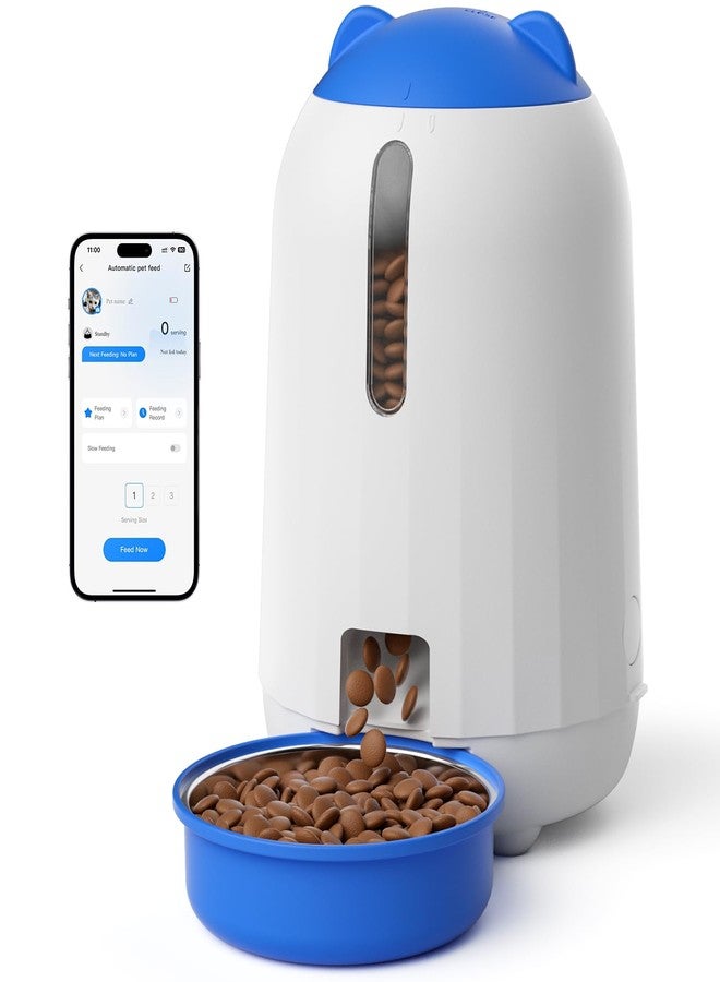 PAPIFEED Automatic Cat Feeder with App, 2.4G WiFi Cat Food Dispenser, 3L Timed Cat Feeders for Dry Food, 10 Meals/Day, 6 Portions/Meal, Dual Power Supply Smart Pet Feeder for Cat, Blue - Image 1