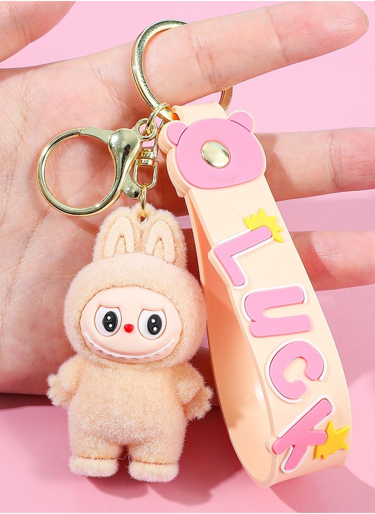 LABUBU LABUBU Dress-Up Series Keychain – Cute Bucktooth Cartoon Pendant – Collectible Toy for Bag & Car Decoration（Flocked Standing Pose – Ver. 1） 