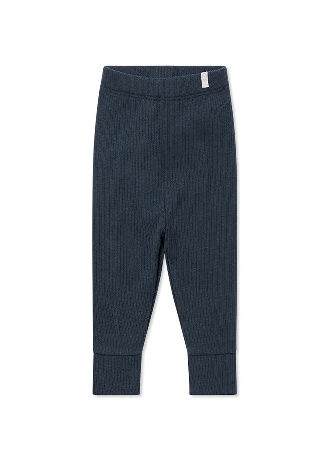 Mori Baby Unisex Premium Leggings in Ribbed Navy - Casual Stretchy Pants with Stylish Cuffs and Elastic Waist - Viscose from Bamboo and Cotton Blend - 3-6 Months - Image 1