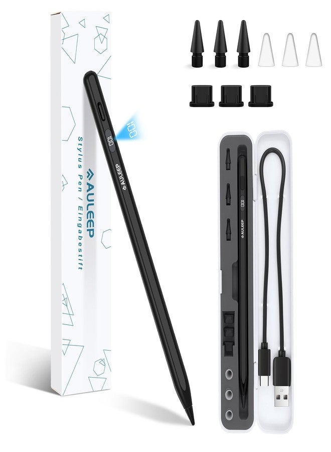 AULEEP قلم أويليب للآيباد 6-10، 11 A16 - حساسية الميل شحن أسرع، قلم ستايلس للآيباد برو 2018-2025 13"/12.9"/11"/M4، آير 11/13 M2/M3، آيباد ميني 7/6/5 (أسود و 3 رؤوس إضافية) - Image 1