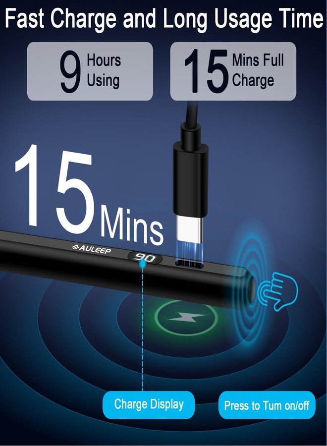 AULEEP قلم أويليب للآيباد 6-10، 11 A16 - حساسية الميل شحن أسرع، قلم ستايلس للآيباد برو 2018-2025 13"/12.9"/11"/M4، آير 11/13 M2/M3، آيباد ميني 7/6/5 (أسود و 3 رؤوس إضافية) - Image 4