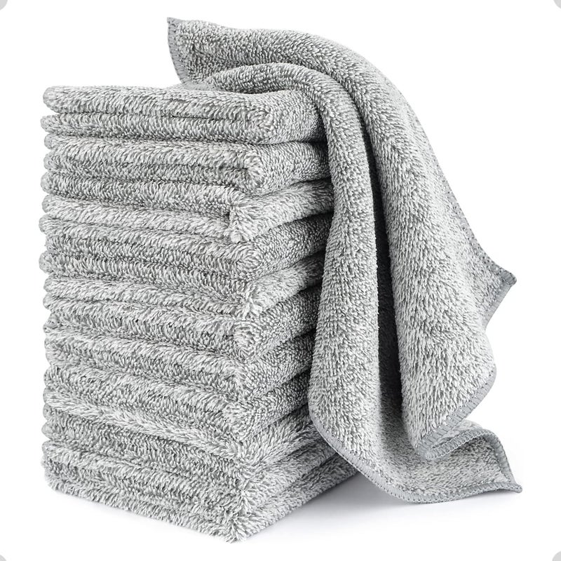 Aputue Kitchen Dish Towels, 12PCS Bamboo Charcoal Fiber Rags, Super Absorbent Quick Drying Reusable Cleaning Cloths for Washing Dishes, Lint Free Tea Towels with Soft Grey Terry Fabric - Image 1