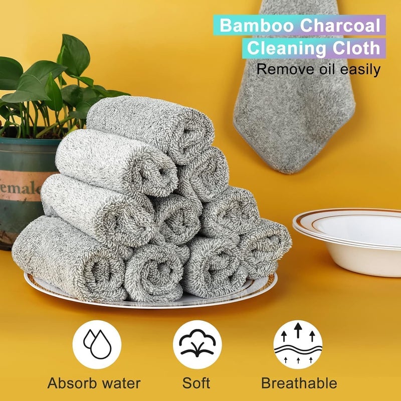 Aputue Kitchen Dish Towels, 12PCS Bamboo Charcoal Fiber Rags, Super Absorbent Quick Drying Reusable Cleaning Cloths for Washing Dishes, Lint Free Tea Towels with Soft Grey Terry Fabric - Image 3