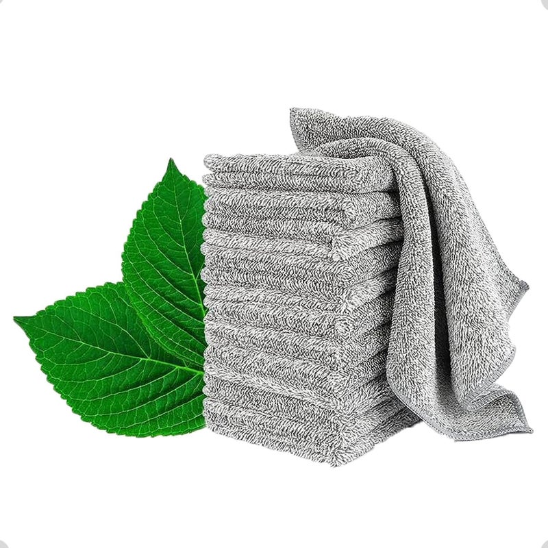Aputue Kitchen Dish Towels, 12PCS Bamboo Charcoal Fiber Rags, Super Absorbent Quick Drying Reusable Cleaning Cloths for Washing Dishes, Lint Free Tea Towels with Soft Grey Terry Fabric - Image 4