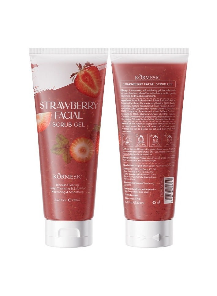 Kormesic Strawberry Facial Scrub Gel 200ml - Brighten & Smooth Skin  - Image 1