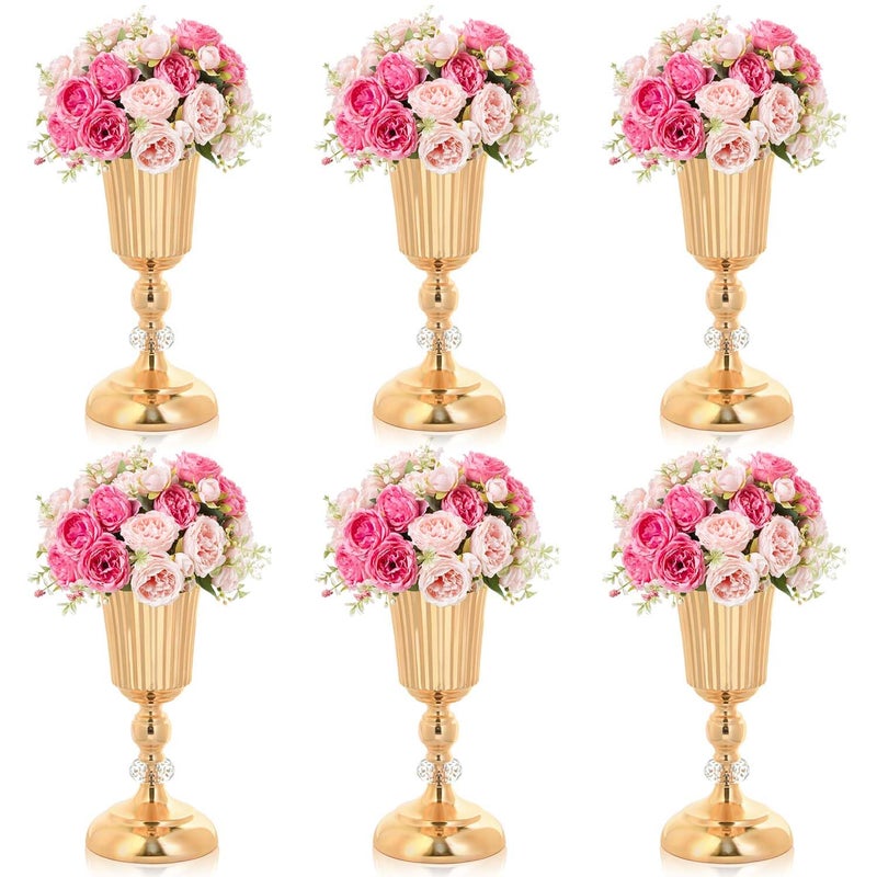 kolnlala 116 inches Metal Wedding Flower Trumpet Stripe Vases Table Centerpieces for Artificial Flower Arrangements for Anniversary CelebrationWeddingPartyBirthday Event Aisle Home Decor Gold 6pcs - Image 2