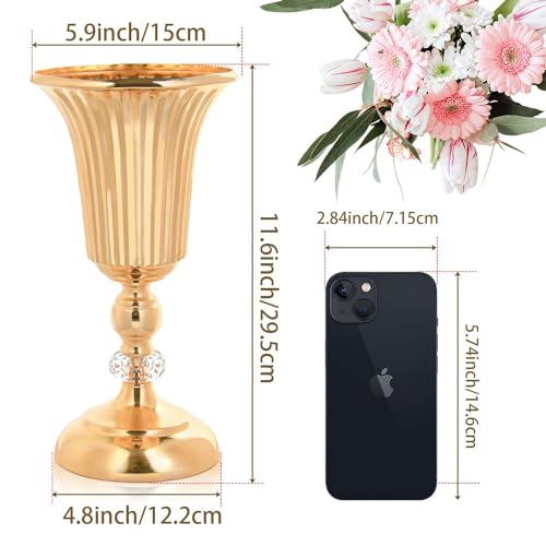 kolnlala 116 inches Metal Wedding Flower Trumpet Stripe Vases Table Centerpieces for Artificial Flower Arrangements for Anniversary CelebrationWeddingPartyBirthday Event Aisle Home Decor Gold 6pcs - Image 3