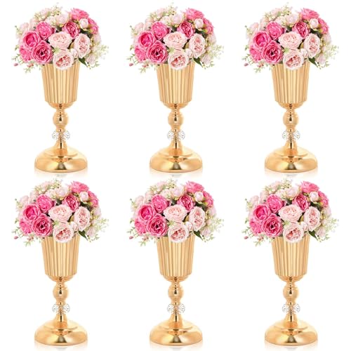 kolnlala 116 inches Metal Wedding Flower Trumpet Stripe Vases Table Centerpieces for Artificial Flower Arrangements for Anniversary CelebrationWeddingPartyBirthday Event Aisle Home Decor Gold 6pcs - Image 1