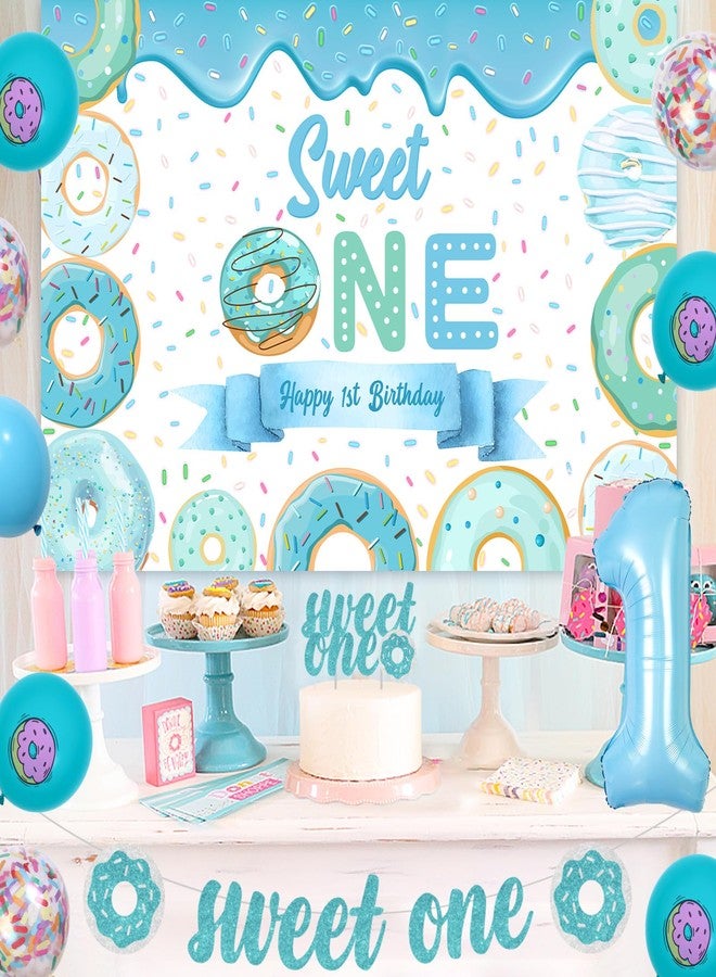 Balterever Sweet One Birthday Party Decorations - Blue Doughnut Backdrop Banner, Cake Topper, Highchair Banner, Donut Balloons for 1st Birthday Party Decorations for Boy - Image 2