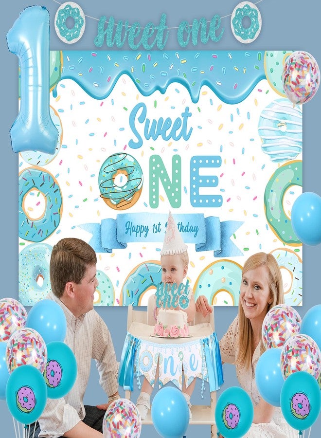 Balterever Sweet One Birthday Party Decorations - Blue Doughnut Backdrop Banner, Cake Topper, Highchair Banner, Donut Balloons for 1st Birthday Party Decorations for Boy - Image 4