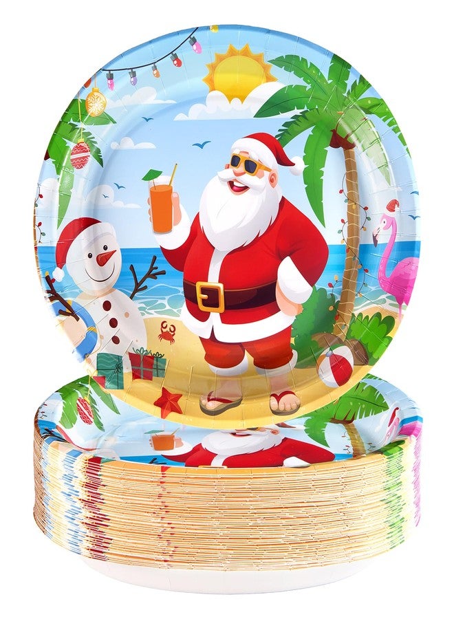 Grencian 50Pcs Summer Christmas Party Decorations Oval Cartoon Santa Plates Disposable Tableware Sets Supplies Favors for Kids Tropical Hawaiian Pool Beach Summer Christmas Party Decorations Serve 50 - Image 1