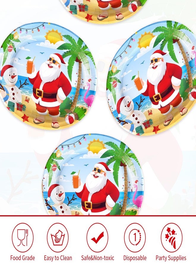 Grencian 50Pcs Summer Christmas Party Decorations Oval Cartoon Santa Plates Disposable Tableware Sets Supplies Favors for Kids Tropical Hawaiian Pool Beach Summer Christmas Party Decorations Serve 50 - Image 4