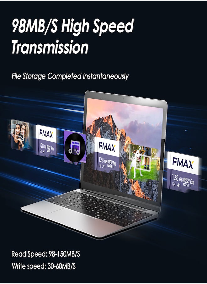 اف ماكس بطاقة ذاكرة مايكرو SDXC بسعة 128 جيجا فئة 10 (U3/ V30/3D) تصميم TLC Nand مع سرعة كتابة 38 ميجابايت/ثانية  - Image 2