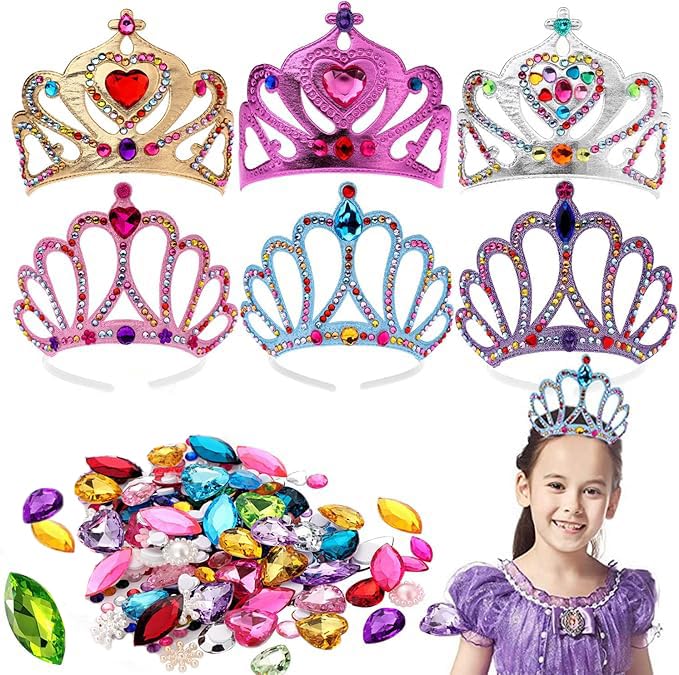 RICHNESS DIY Party Crowns Foam Kids Tiaras Make Your Own Crowns with Jewel Stickers Party Favors for Kids Pack of 6 - Image 1