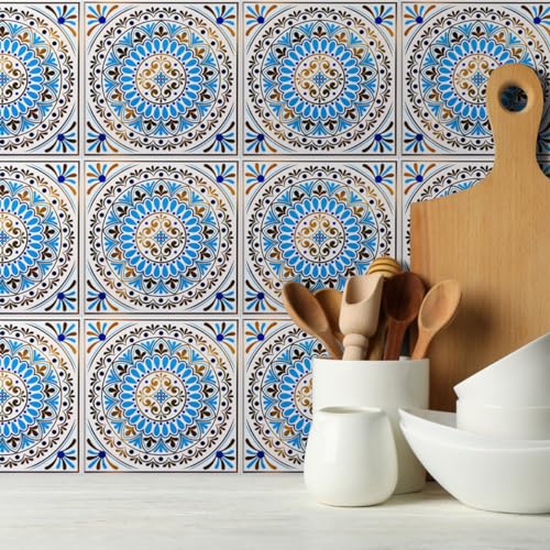 DICOFUN 32 Moroccan Tile Peel and Stick Backsplash 6 x 6 Waterproof Mandala Stick on Wall Tiles Style 2 - Image 3